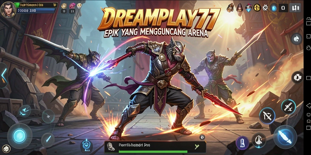 Screenshot utama DREAMPLAY77 menunjukkan aksi pertarungan yang intens