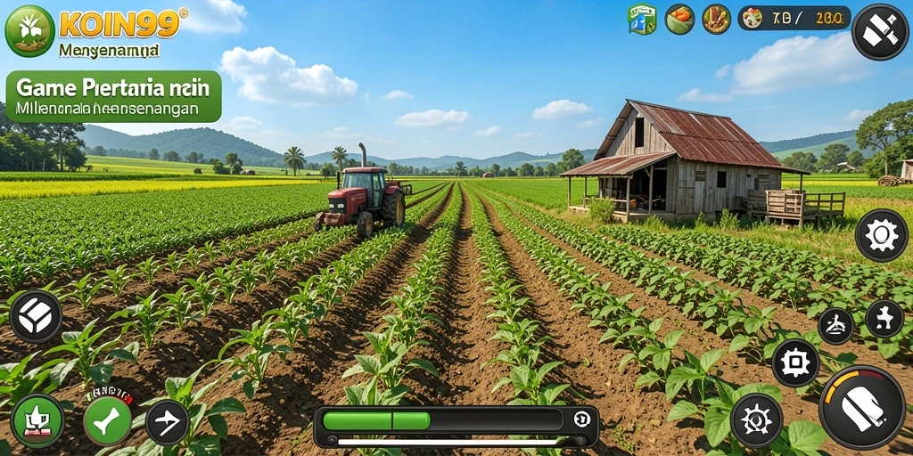 Screenshot gameplay <strong>KOIN99</strong> menampilkan petualangan pertanian seru.